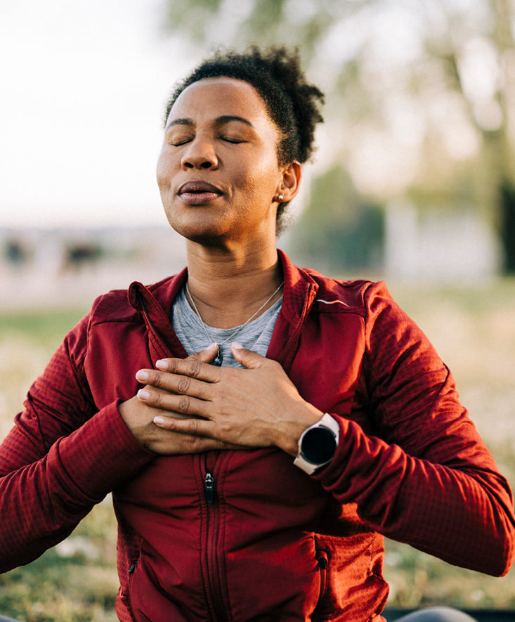 A patient breathing calmly outdoors